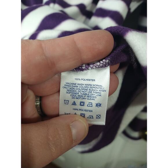 Lands End Woman M Fleece Track Jacket Purple White Striped Casual 1/4 Zip... - Picture 6 of 7